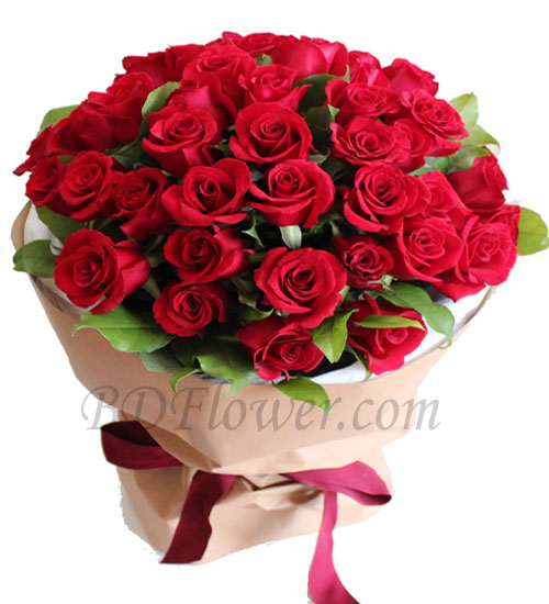 Send 50 pcs red roses in bouquet to Bangladesh