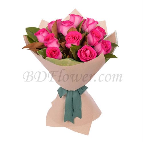 Send 12 pcs imported pink roses in bouquet to Bangladesh