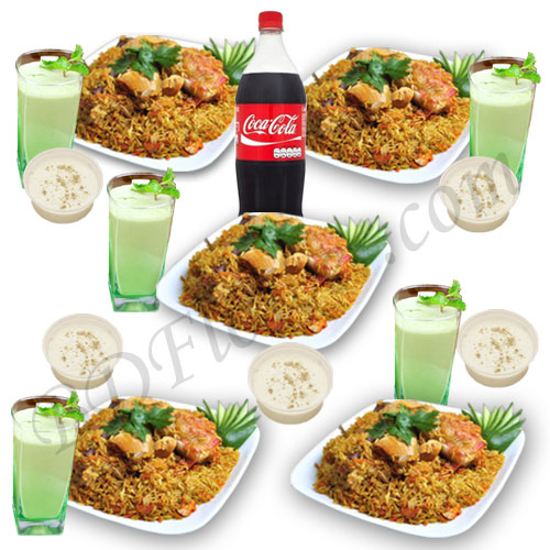 Send nawabi voj chicken biryani with borhani, firni and coke to Bangladesh
