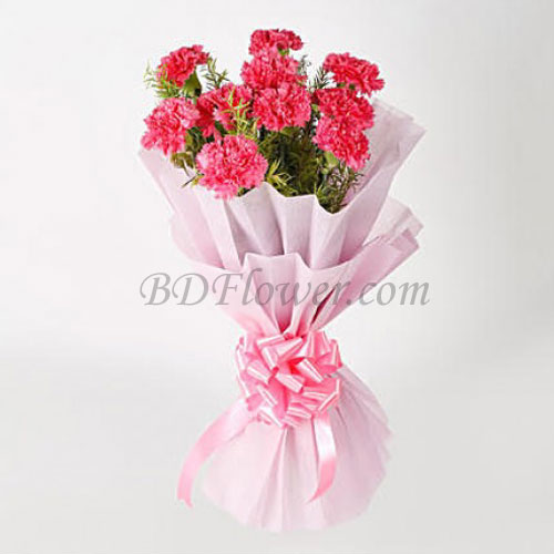 Send 10 pcs pink carnations in bouquet to Bangladesh