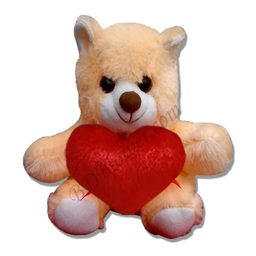 Send small off white bear with heart to Bangladesh