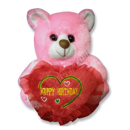 Send small pink bear with happy birthday heart shape to Bangladesh