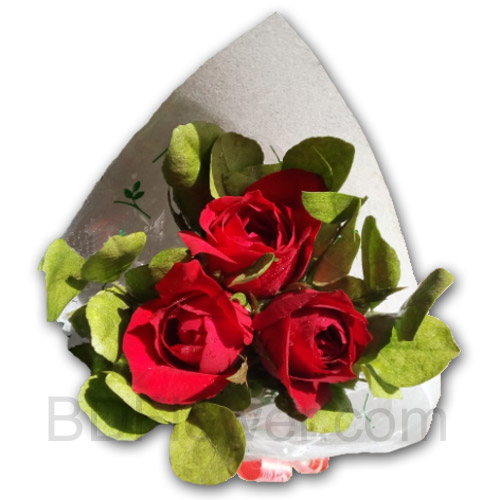 Send 3 pcs red roses in bouquet to Bangladesh